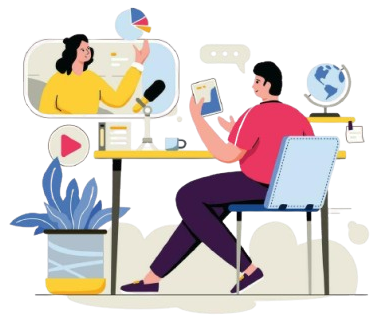 Student talking to an instructor during the online meeting